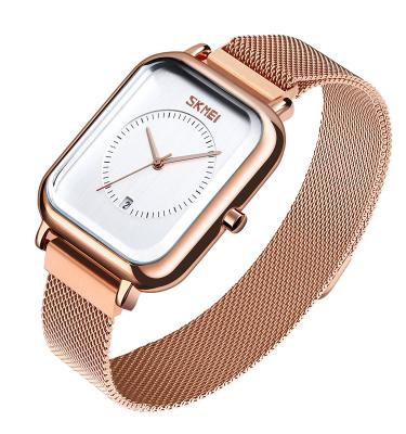 China Automatic date 9207 stainless steel women watches skmei waterproof ladies rose gold mesh steel magnetic watch for sale