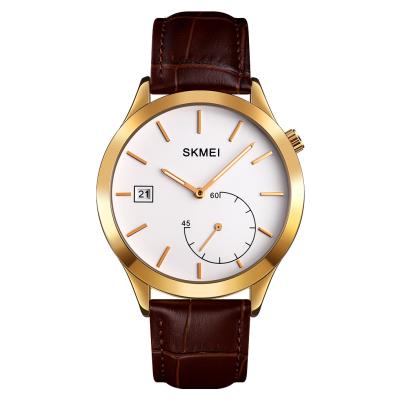 China Wholesale SKMEI 1581 Waterproof Simple Fashion Wristwatch Leather Silver Watches For Men for sale