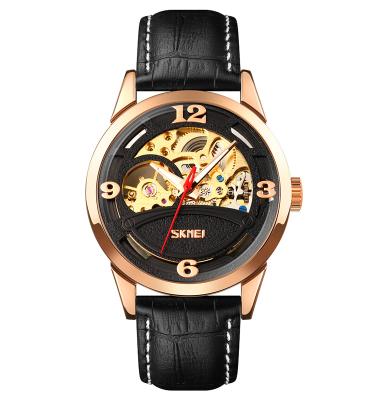 China Multiple Time Zone Skmei 9226 Luxury Mechanical Watch Men Leather Band Automatic Movement Mechanical Wrist Watch 2021 for sale