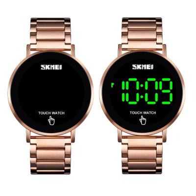 China Luxury Alarm Watch Man Stainless Steel Led Mens Watch SKMEI 1550 Gold Top Watches for sale