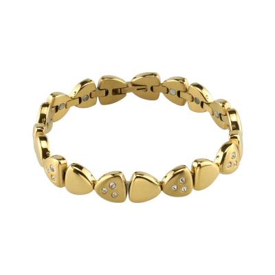 China Brand Name P804 Zircon Crystals Fashion Casual Gold Plated Jewelry Bracelet / Sports Charm 316 Stainless Steel Power Magnets Therapy Bracelets for sale