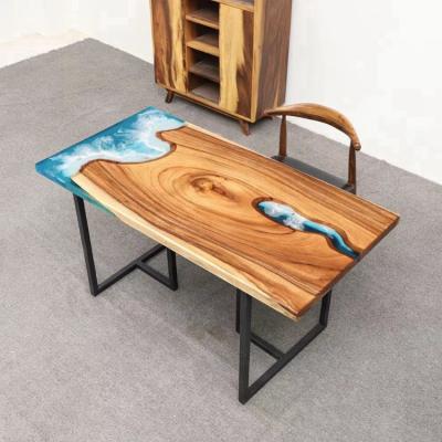 China 2020 New Wave Extendable Unique Wooden Epoxy River Table Natural Tree Rain Wood Dining Coffee Table for sale