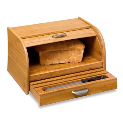 China Sustainable Pine Wood Storage French Bread Box Bamboo Trash Can With Drawer for sale