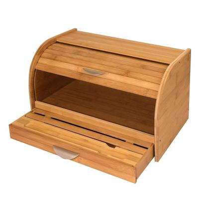 China No Rolltop Bread Box Bamboo Bread Bin Storage Containers For Kitchen Food Pastries Snacks Loaves Rack for sale