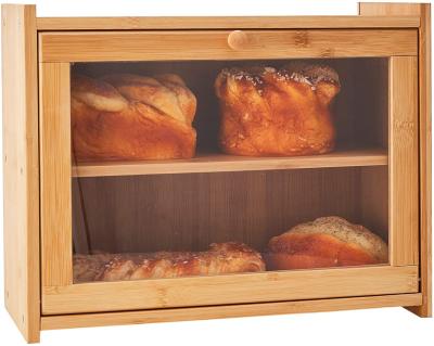 China Other Adjustable 2 Layer Bamboo Bread Box With Transparent Window for sale