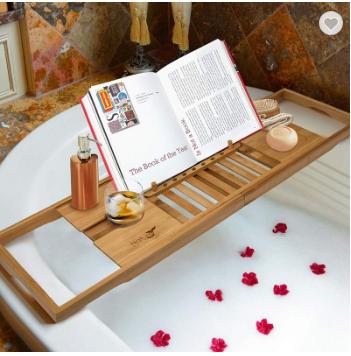 China Eco-friendly Wholesale Bamboo Wooden Bath Tray and Bath Cart Tray for Home Spa Experience for sale