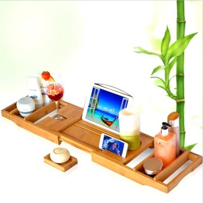 China Handmade Custom Natural Bamboo Shower Bath Viable Bathtub Serving Tray Caddy for sale