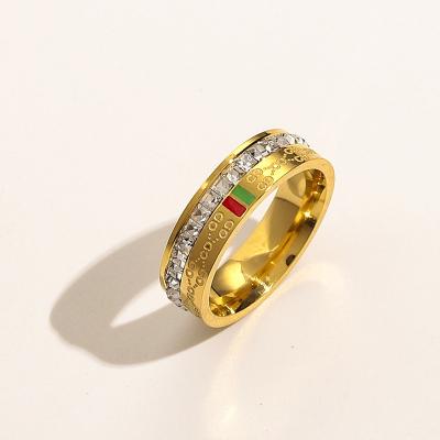 China New High Quality Letter Drip Oil Medieval Trend Classic Diamond Ring Ladies Ring for sale