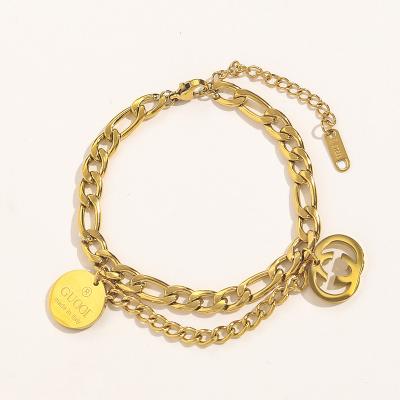 China Retro Fashion High Quality Double Chain Titanium Steel Bracelet Simple French Stylish Bracelet for sale