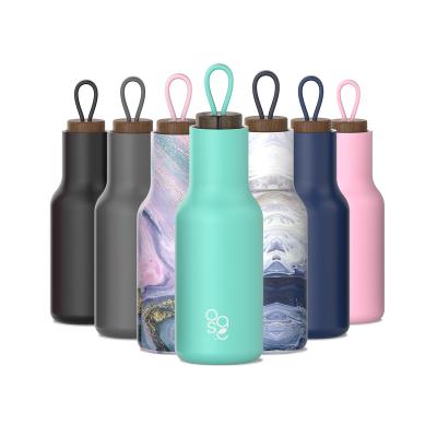 China Sustainable New Arrival 18oz Gym Stainless Steel Vacuum Insulated Wood Lid Portable Water Bottle for sale