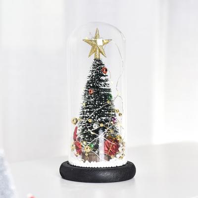 China Europe Christmas Tree LED Night Light Desktop Ornament with Glass Cover Decoration Christmas Gifts New Year Festive Christmas Tree for sale