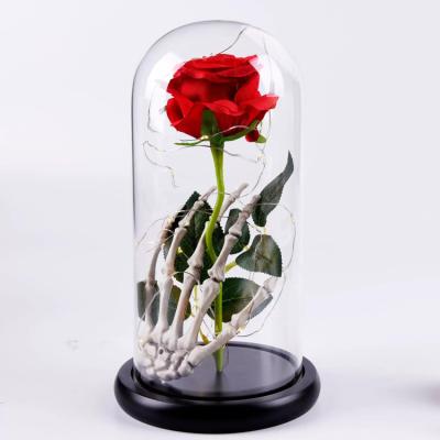 China Europe Hallowmas LED Night Light Desk Ornament With Glass Cover Party Decoration Rose Landscape Glass Cover With Skull Hand for sale