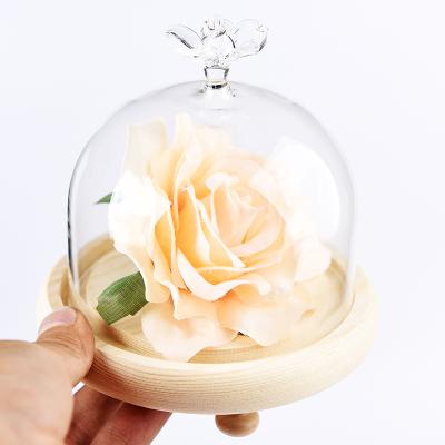 China Europe handmade glass flower cover with glass base or wooden base for sale