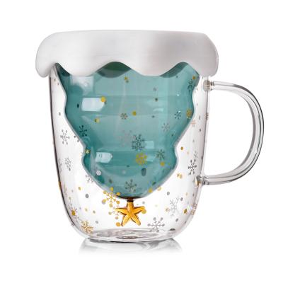 China Europe Christmas Gifts Christmas Tree Cup Double Layer Glass Juice Cup for sale