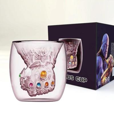 China Europe Thanos Fist Double Wall Glass Cup High Borosilicate Glass Cup popurla en verre for sale