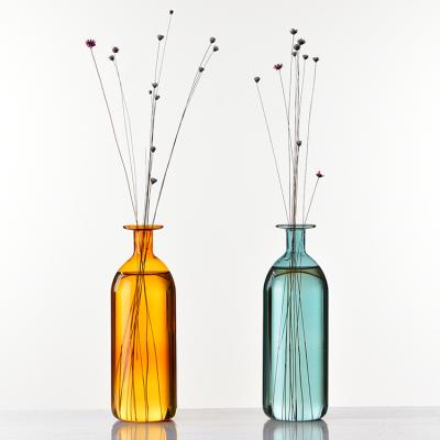 China Home decoration plant vase narrow-mouth green narrow-mouth bottle shape glass vase; glass ; glass vase with colorful spray for home decoration for sale