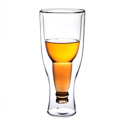 China Wall Flip Beer Glass of Art Water Inverted Tumbler Beverages Juice Inversion Cup Transparent Double Europe Creativity Bar for sale