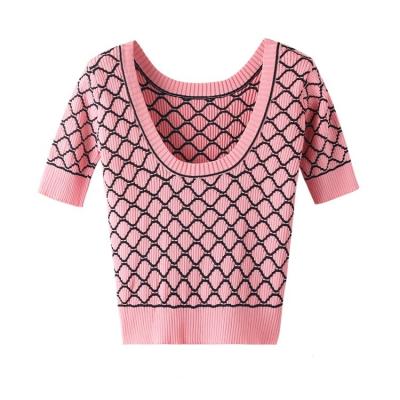 China anti-wrinkle women summer sexy knit full crop t-shirts short sleeve women female casual pullover t-shirt tops ladies slim fit tees for sale