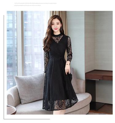 China Anti-Static Summer Autumn Vintage New Plus Size Lace Up Black Korean Mesh Dress Maxi Vestidos Party Bodycon Elegant Women Midi Dress 2022 Sexy for sale