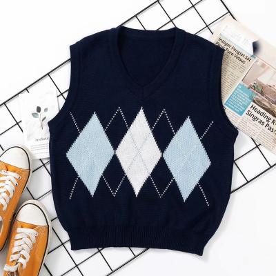 China New Style V-Neck Sweater Korean Geometric Print Anti-wrinkle Women's College Style Sleeveless Sweater Vest for sale