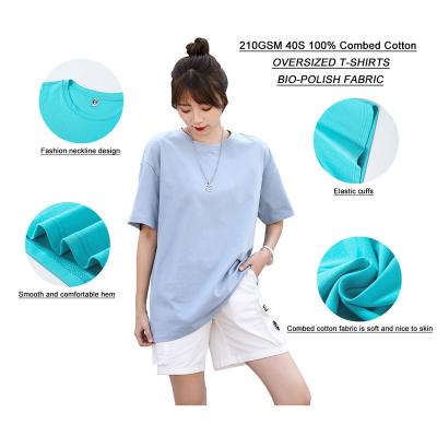 China Anti-Wrinkle 210 BIO-POLISH Oversized T-Shirt 40S Cotton 100% Combed Cotton Camisetas gram FABRIC Women Drop Shoulder Oversized Drop Shoulder for sale