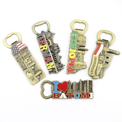 China Sustainable Custom Logo And Shaped Anti-tin 3D Metal Beer Bottle Opener Zinc Alloy Magnet for sale