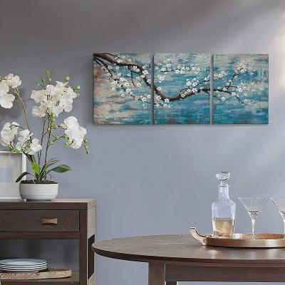 China Hand Painted 3 Piece Large Modern Wall Art Canvas Framed Flower Oil Painting For Living Room Gallery Wrapped for sale