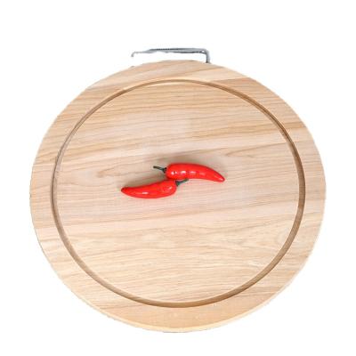 China Sustainable Mansion Wooden Cutting Board With Drain Tank Round Vegetable Board Hanging Board for sale