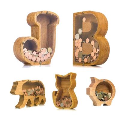 China Save Money Wholesale Customization Creative Wooden Letter Piggy Bank for sale