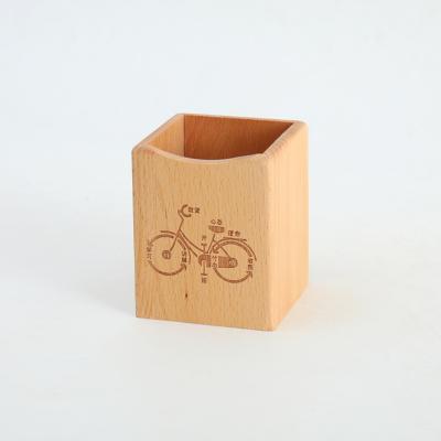 China Eco-friendly Custom Wholesale Office Supplies Shape Large Capacity Wooden Pen Holder for sale