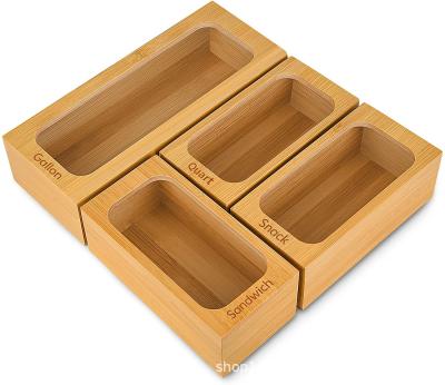 China Sustainable For Food Storage Premium Wooden Drawer Organizer Bags Bamboo Sandwich Bags Organizer Box for sale