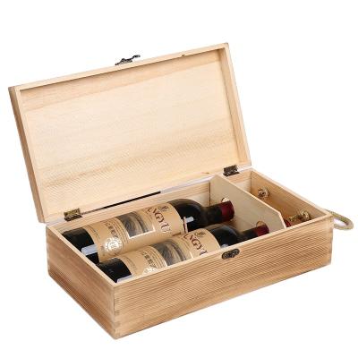 China Custom Red Wine Wooden Gift Box Pine Wine Box Bottle Europe Wooden Wine Box for sale