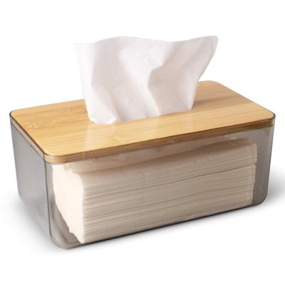 China Minimalist Custom Wholesale Rectangular Bamboo Tissue Box Acrylic Wooden Cover for sale