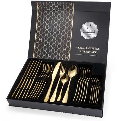 China Sustainable Luxury Flatware Sets 24 Pieces Flatware Set Stainless Steel Mirror Polish With Gift Box For Wedding Flatware for sale