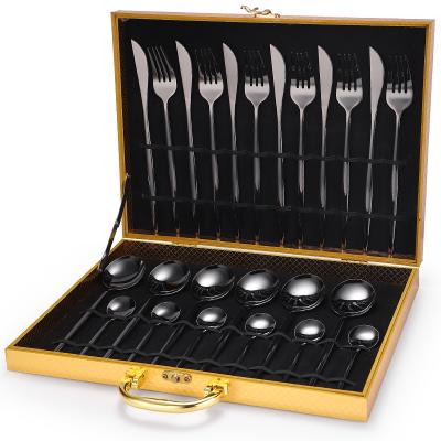 China Viable Party Tableware Wedding Flatware Set High Quality Stainless Steel 24/48pcs Cutlery Set With Wooden Box for sale