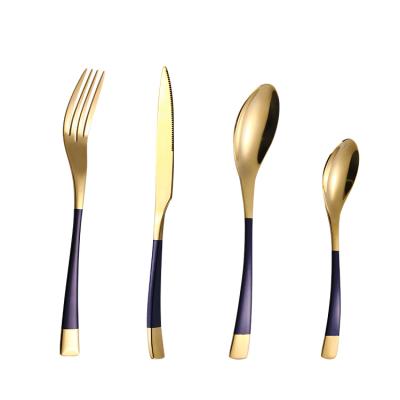 China Durable Royal Colored Flat Handle Dinnerware Sets 18/0 Stainless Steel Hand Polish Kaya Cutlery Set Silverware For Hotel for sale