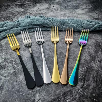 China Viable Korean Style Ice Cream Dessert Fork Sets Black Stainless Steel Gold Reusable Dinner Fork With Custom Logo for sale