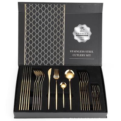 China Gold Viable Exquisite Cutlery Set 24 Pieces Stainless Steel Flatware Sets With Knife Fork Spoon Teaspoon for sale