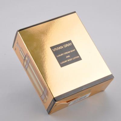 China Handmade Luxury Cosmetic Paper Packaging Gold Shiny Laminated Metallic Paper Box for Cream Soap, Body Lotion for sale