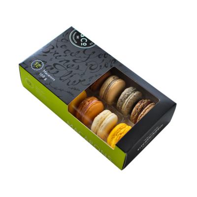 China Recycled Materials Custom Food Packaging Card Black Baking Candy, Cookie, Macaron Packaging Black Drawer Box For 5 for sale