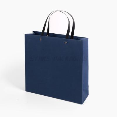 China Luxury Dark Blue Materials Custom Cardboard Gift Recycled Paper Shopping Bag For Wine Bottle for sale