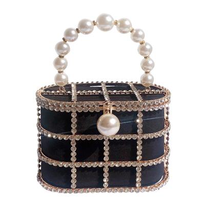 China Unique high quality KALANTA pearl beaded Luxury Diamond Crystal Ladies Clutch Chains Cross dinner handbags women evening bady handbags for sale