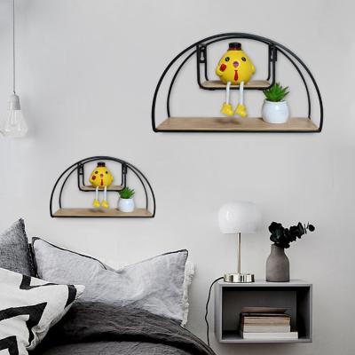 China Home Decorative Wood Wall Hanging Shelf (Size) Semicircle Geometry Black Metal Adjustable Wall Shelf High Quality for sale