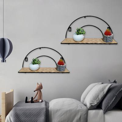 China (Height)Adjustable Custom Nordic Style Semicircle Shape Decoration Wall Shelf Black Metal Wood Frame For Handcraft Wall Floating Shelf for sale