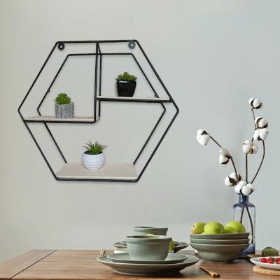 China (Size)Adjustable Creative Metal Polygon Wall Shelf Decoration Metal Wall Hanging Storage Home Rack With Multilayer Polygon Wall Shelf for sale