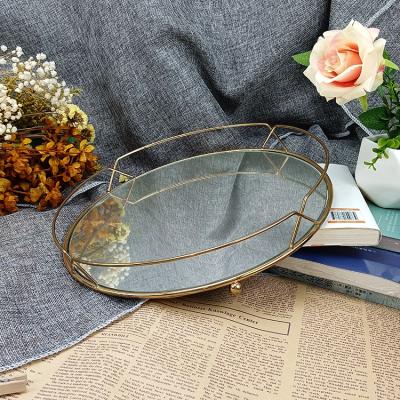 China Morden Style Luxury Modern Circular Metal Mirror Tray Minimalist Home Decoration Metal Gold Mirror Tray for sale