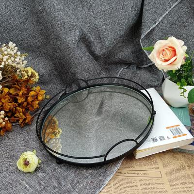 China Morden Perfume Vanity Home Decor Mirror Tray Black Circular Serving Decorative Luxury Custom Modern Mirror Tray for sale