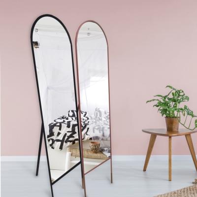 China Minimalist Custom Type Full Size Floor Mirror Metal Frame Floor Standing Body Mirror Rose Black Full Size Arch Mirror for sale