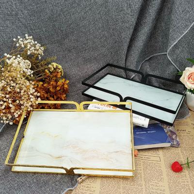 China Morden Handcraft Luxury Wholesale Home Decorative Gift The Tray Luxury Table Black Frame Metal Serving Tray for sale