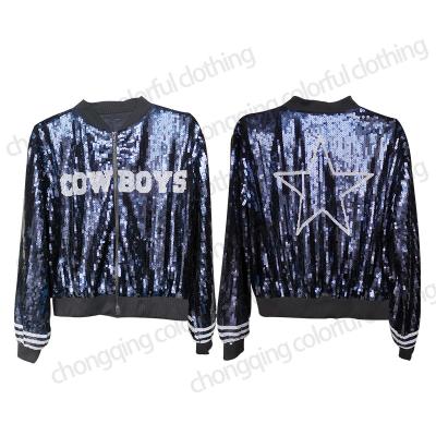 China YIZHIQIU Fashion Bomber Navy Dallas Cowboys American Football Nfl Breathable Jackets Sequin Jackets Women Clothing for sale